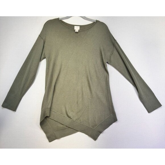 Chico's Tops - Chicos Womens Asymmetrical Hem Knit Sweater Size 1 Olive Green